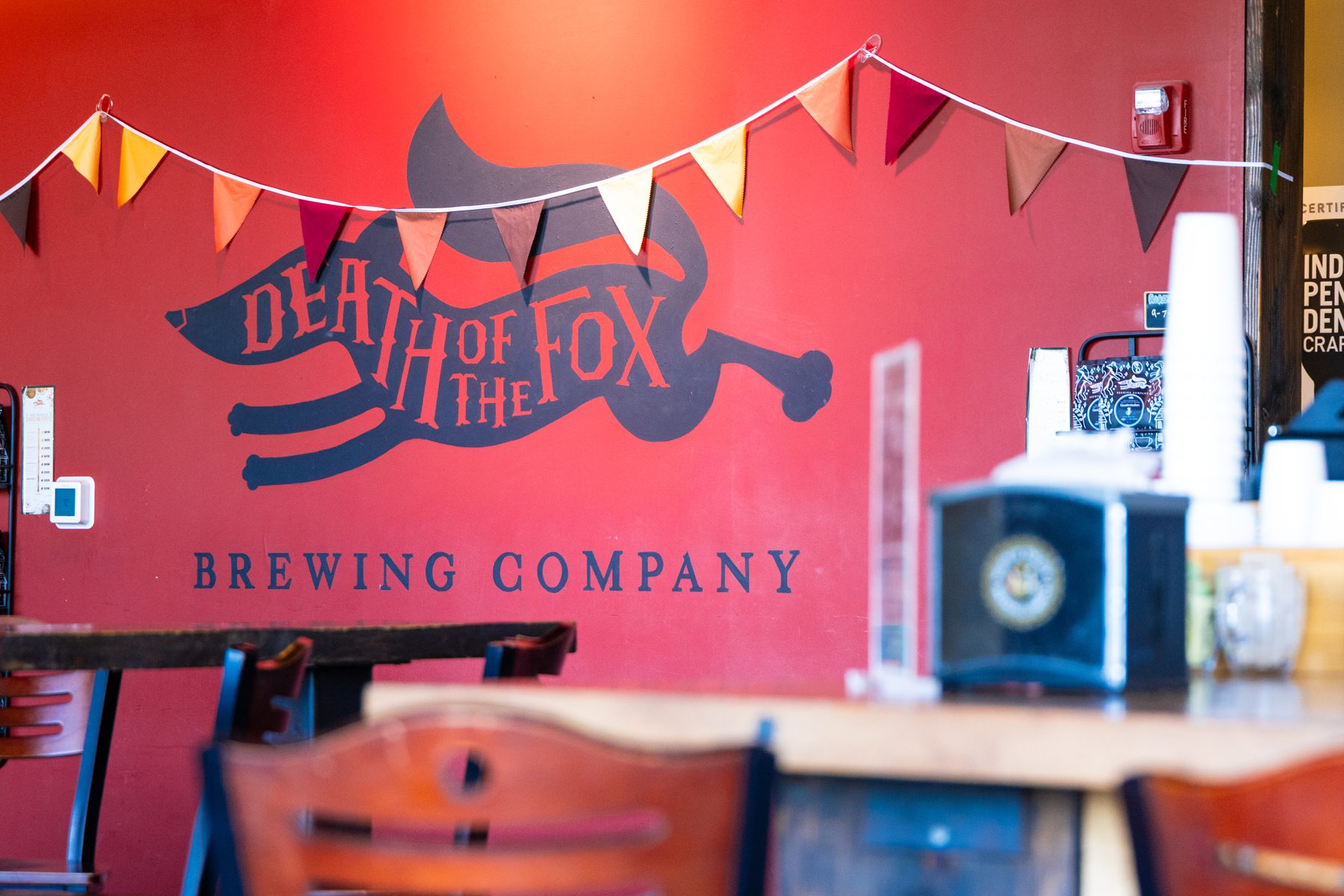 Death of the Fox Brewing Company mural on the taproom wall in Clarksboro